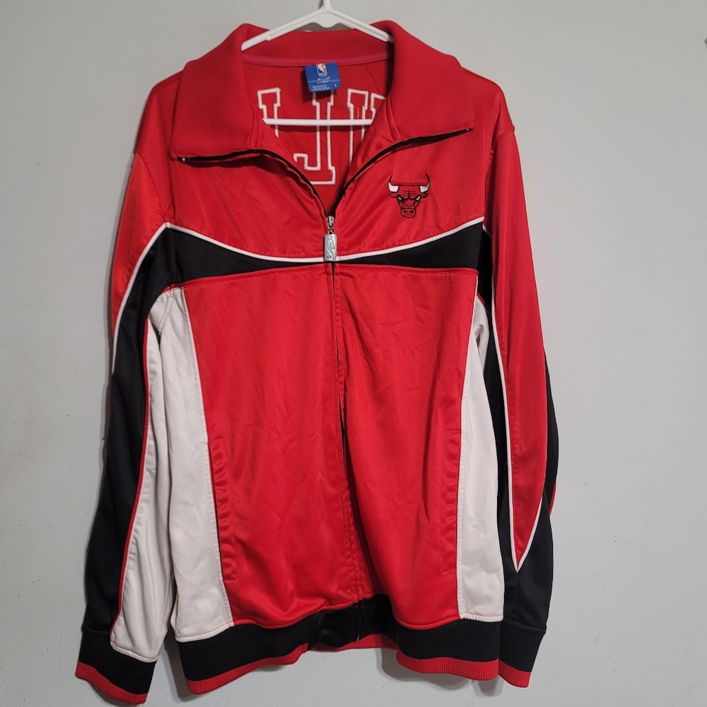 Vintage Chicago Bulls Jacket UNK Size Large‎ Stitched Red White Black Zip Up NBA